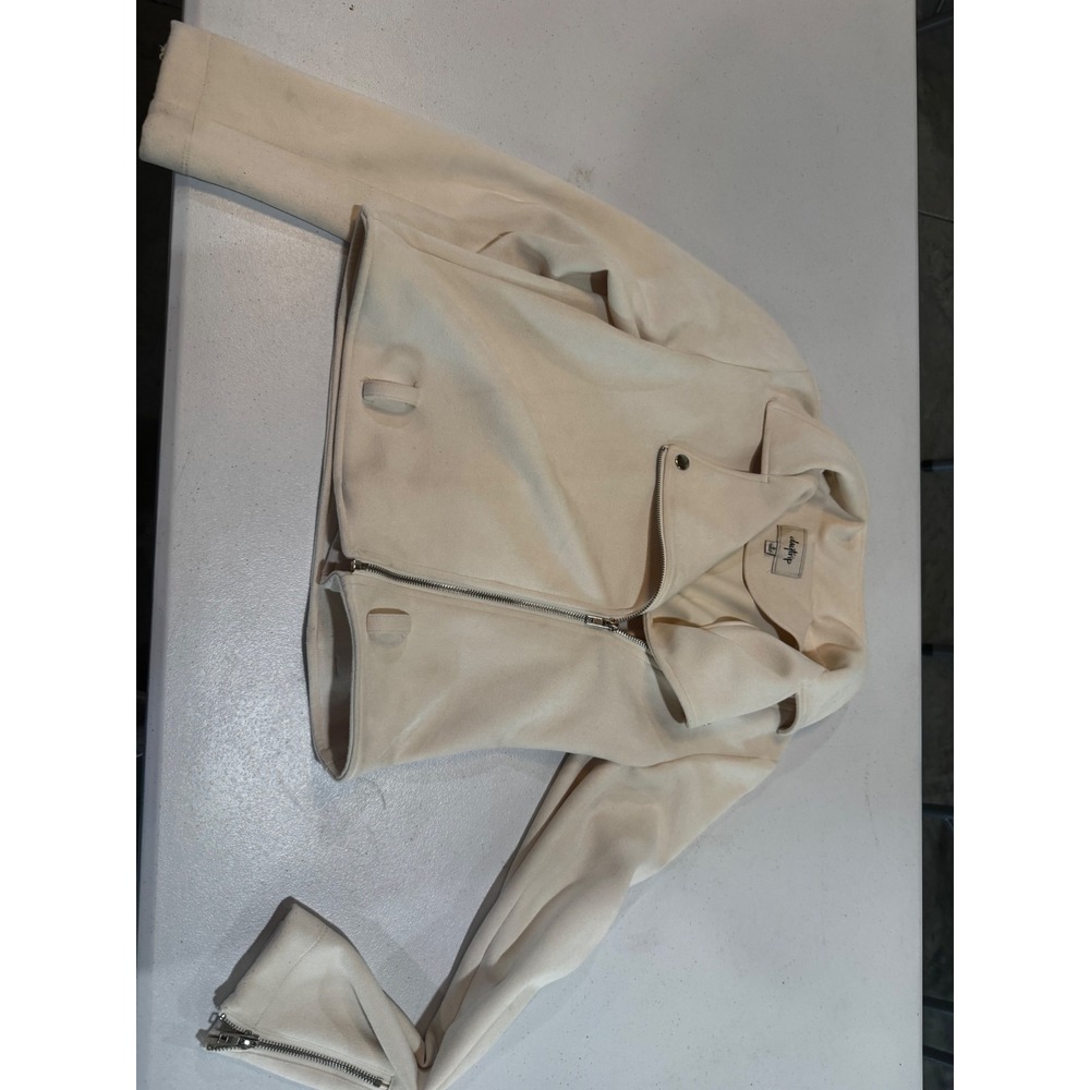 Daytrip Womens Cream Faux Suede Moto Jacket Asymmetrical Zip Ivory Small